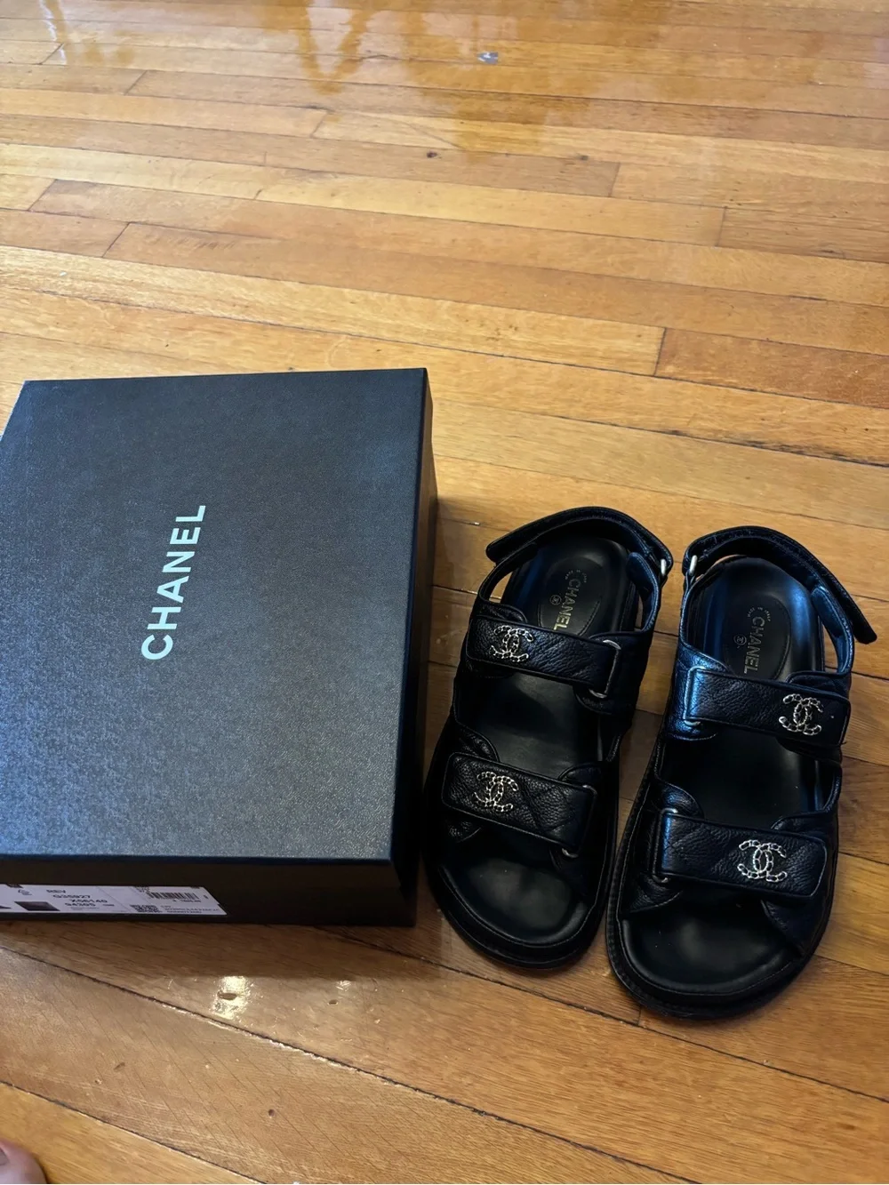 CHANEL Black Leather Dad Sandals